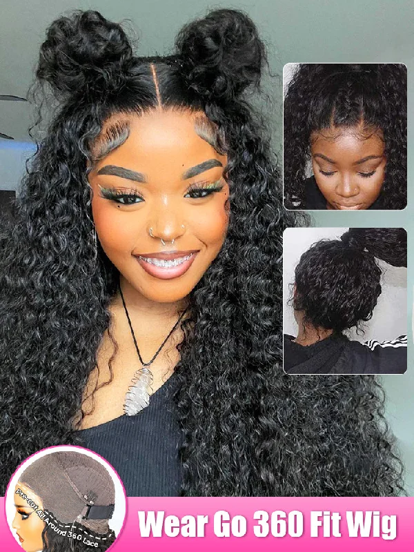 Wear & Go Glueless Wigs for a Perfect Fit-Natural-Looking No Lace Wigs--CurlyMe 360 Lace Fit Wear Go Pre-Bleached Water Wave Human Hair Glueless Wig Pre-Plucked