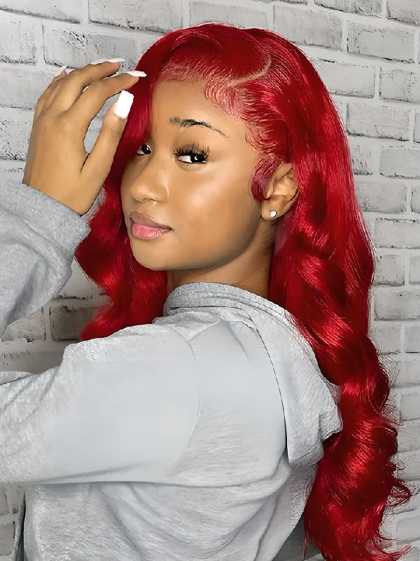 CurlyMe Red Colored Body Wave Hair Lace Front Wigs Pre Plucked Hairlinetop-rated no lace wigs, best wigs, high-quality no lace wigs, top-rated glueless wigs