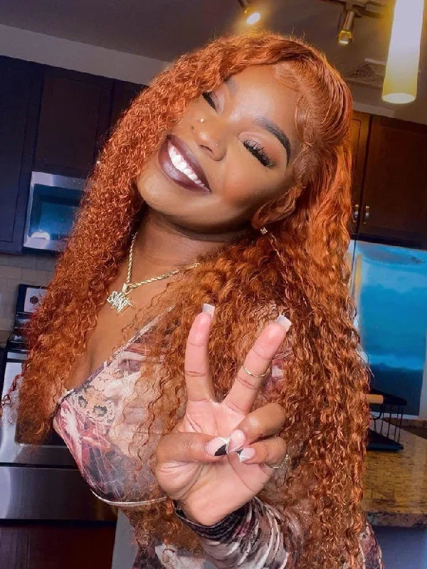 CurlyMe Sweet Ginger Color Pretty Water Wave Hair 13x4 Lace Front Wigstop-rated no lace wigs, best wigs, high-quality no lace wigs, top-rated glueless wigs