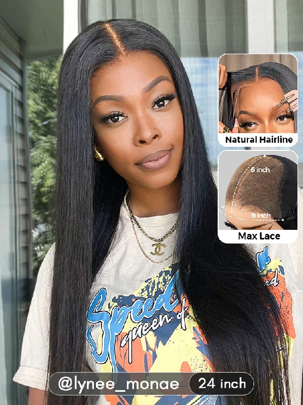 Wear & Go Glueless Wigs for High Comfort Levels-Natural-Looking No Lace Wigs--CurlyMe 9x6 HD Lace M-cap Wear Go Glueless Mini Knots Straight Hair Pre-cut Lace Front Wig Pre-plucked