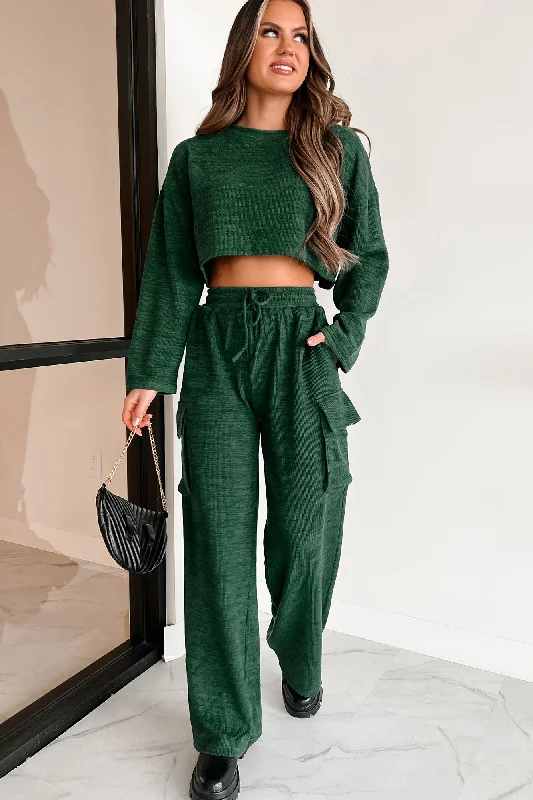 Big On Comfort Wide Leg Knit Cargo Pants (Green)