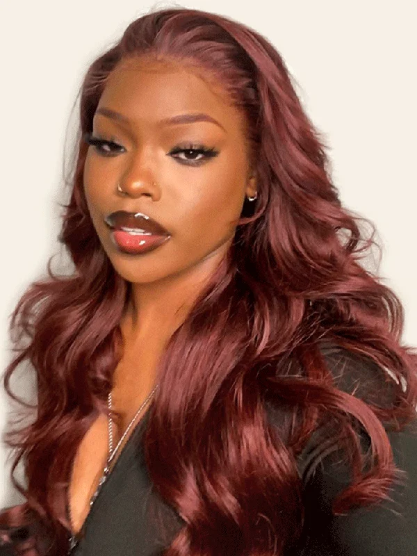 CurlyMe Colored Reddish Brown Lace Front Wigs Body Wave Pre Plucked Wigtop-rated no lace wigs, best wigs, high-quality no lace wigs, top-rated glueless wigs