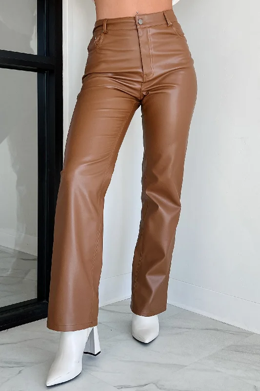 Signature Pose Faux Leather Pants (Brown)