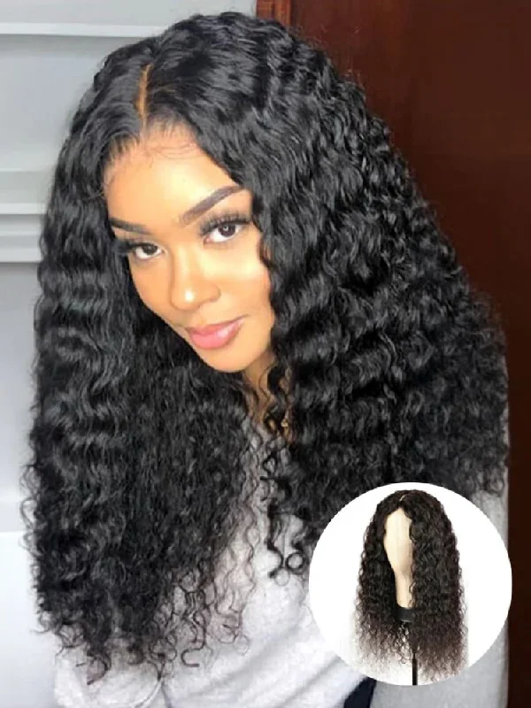 CurlyMe Water Wave V Part Wig Human Hair Glueless No Lace Wig Same as Thin Part--no lace wigs, easy wear wigs, glueless wigs, simple wigs CurlyMe Water Wave V Part Wig Human Hair Glueless No Lace Wig Same as Thin Part--no lace wigs, easy wear wigs, glueless wigs, simple wigs