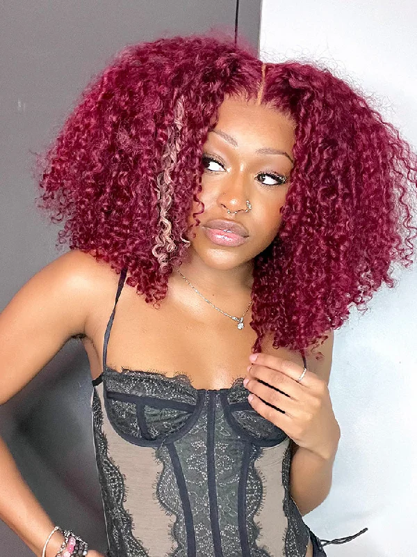 CurlyMe 13x4 Lace 99J Burgundy Color Kinky Curly Hair Lace Front Wigs With Baby Hairtop-rated no lace wigs, best wigs, high-quality no lace wigs, top-rated glueless wigs