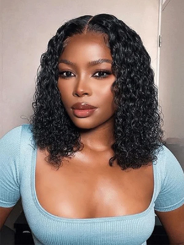 Straight Human Hair Bob Wigs-CurlyMe Pre-cut 9x6 HD Lace M-cap Wear Go Glueless Mini Knots Water Wave Hair Bob Wig Pre-plucked Straight Human Hair Bob Wigs-CurlyMe Pre-cut 9x6 HD Lace M-cap Wear Go Glueless Mini Knots Water Wave Hair Bob Wig Pre-plucked
