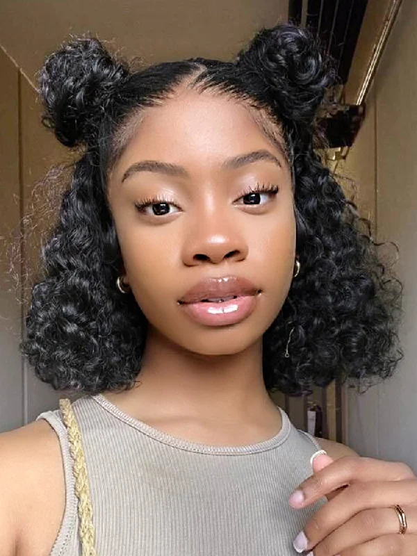 CurlyMe Short Cut Water Wave Hair 13x4 Transparent Lace Bob Wig Pre Pluckedtop-rated no lace wigs, best wigs, high-quality no lace wigs, top-rated glueless wigs