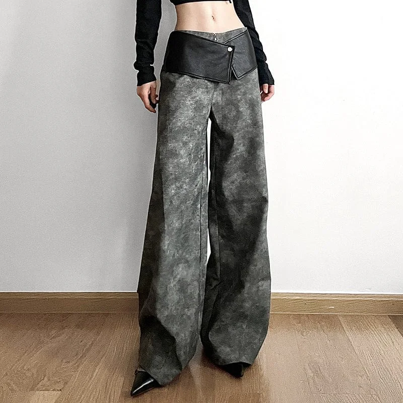 Women's Grunge Faux Leather Loose Pants