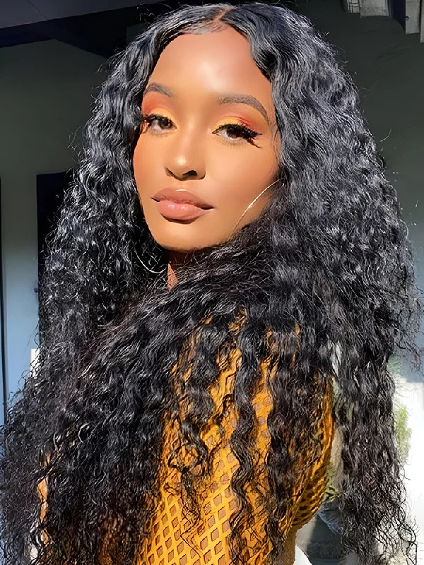 No Lace Wigs for a Flawless Fit---CurlyMe Water Wave Hair T part HD Lace Front Wigs Human Hair Natural Black No Lace Wigs for a Flawless Fit---CurlyMe Water Wave Hair T part HD Lace Front Wigs Human Hair Natural Black