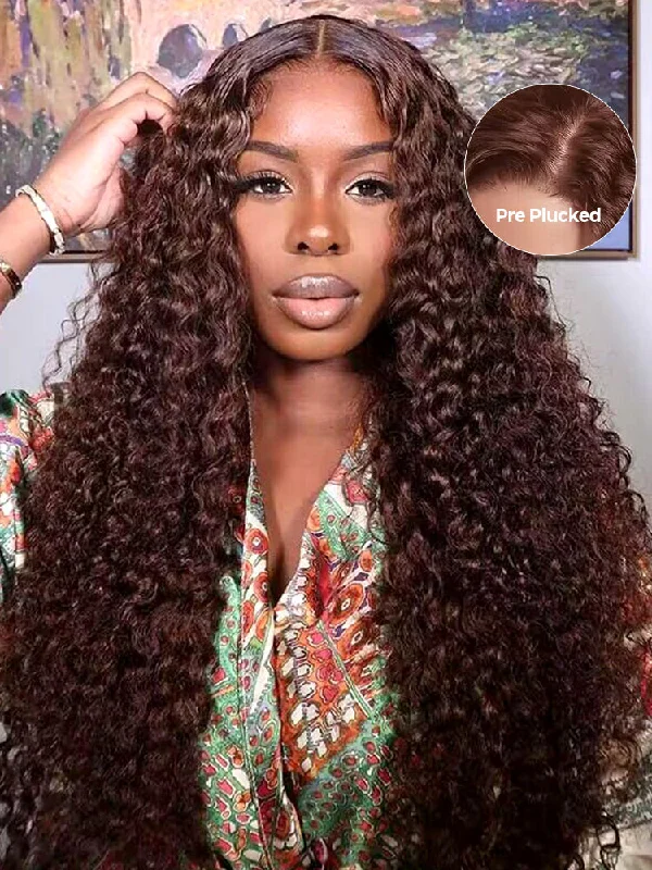 Wear & Go Glueless Wigs for a Chic Appearance-Natural-Looking No Lace Wigs--CurlyMe #4 Chocolate Brown Pre Cut Glueless Lace Water Wave Wear Go Wig Wear & Go Glueless Wigs for a Chic Appearance-Natural-Looking No Lace Wigs--CurlyMe #4 Chocolate Brown Pre Cut Glueless Lace Water Wave Wear Go Wig