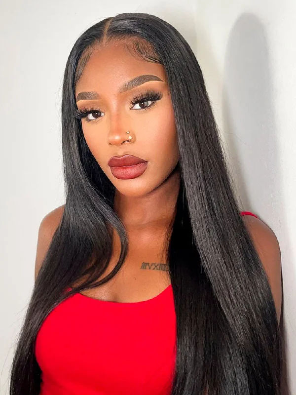 Wear & Go Glueless Wigs for Natural Hair Replacements-Natural-Looking No Lace Wigs--CurlyMe Pre-bleached Straight Hair Wear Go Glueless Wig Pre-cut HD Lace Pre-plucked