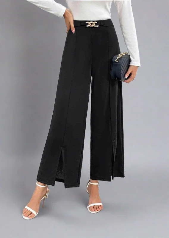 Chain Detail Slit Straight Pants