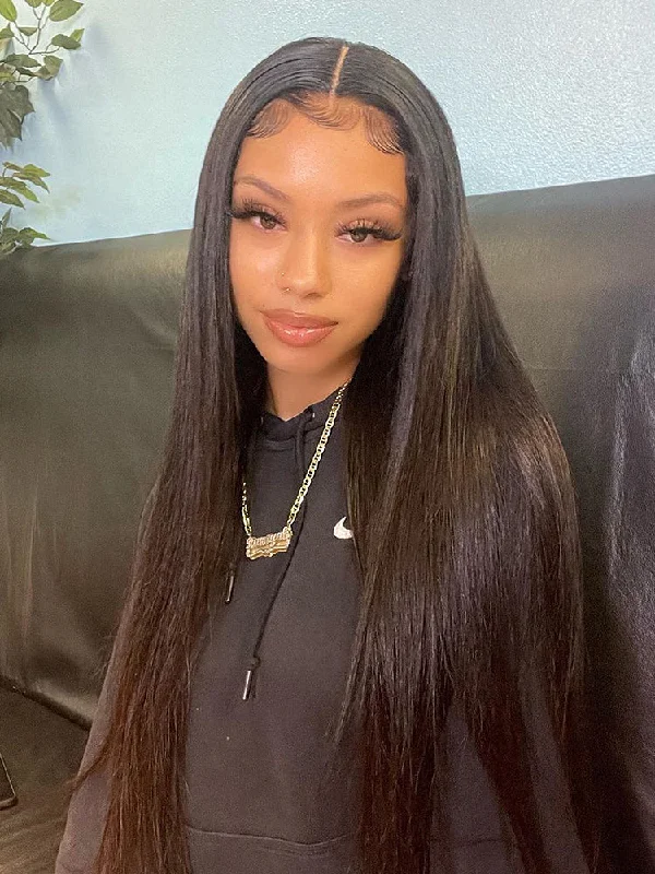Premium No Lace Wigs Collection--CurlyMe Silky Straight Long Hair 13x6 Lace Front Wigs Pre Plucked Natural Hairline