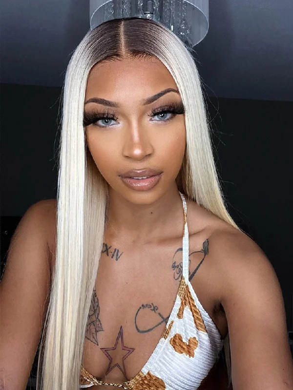 CurlyMe Ombre Blonde Hair With Brown Root Straight Hair 13x4 Lace Front Wigs Human Hairtop-rated no lace wigs, best wigs, high-quality no lace wigs, top-rated glueless wigs