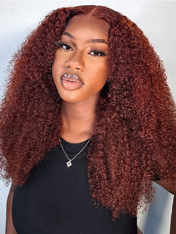 CurlyMe Reddish Brown Color Kinky Curly Lace Front Wigs Human Hair Pre Pluckedtop-rated no lace wigs, best wigs, high-quality no lace wigs, top-rated glueless wigs