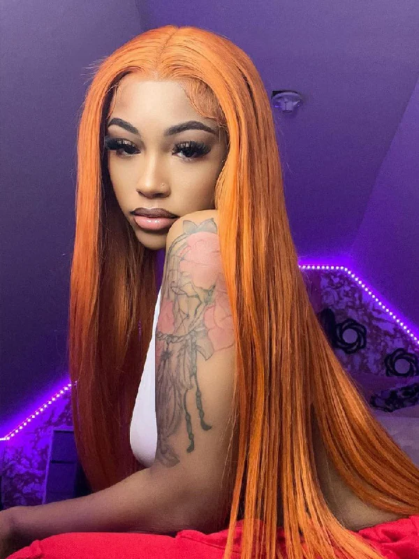 CurlyMe Ginger Color Straight Human Hair 13x4 Lace Front Wigs Remy Hairtop-rated no lace wigs, best wigs, high-quality no lace wigs, top-rated glueless wigs