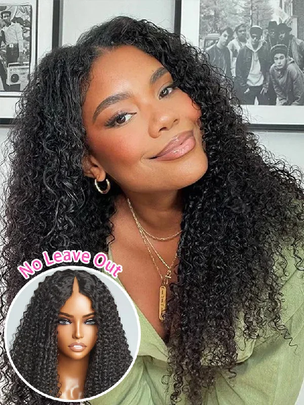 CurlyMe Kinky Curly V Part Wig Human Hair Glueless Wig Pre-plucked--no lace wigs, easy wear wigs, glueless wigs, simple wigs CurlyMe Kinky Curly V Part Wig Human Hair Glueless Wig Pre-plucked--no lace wigs, easy wear wigs, glueless wigs, simple wigs