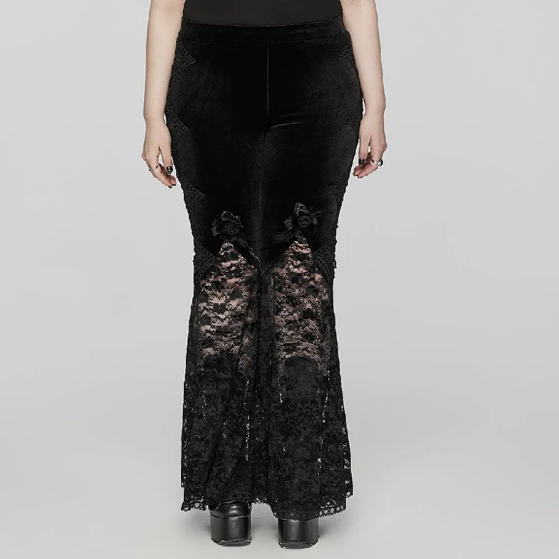 Women's Plus Size Gothic Rose Lace Splice Flarerd Pants