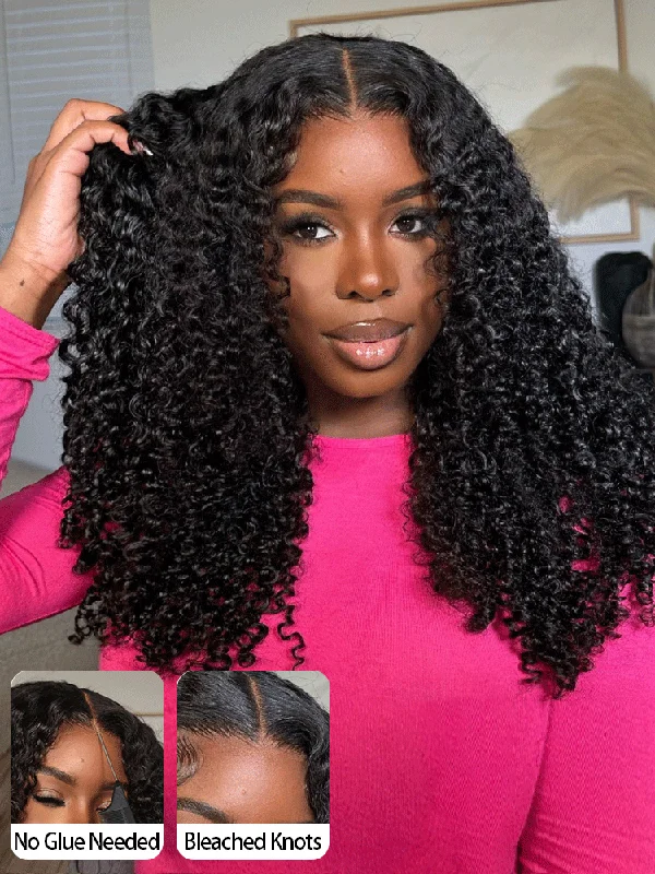 Wear & Go Glueless Wigs with No Glue or Tape-Natural-Looking No Lace Wigs--CurlyMe Pre-bleached Knots Wear Go Glueless Wig Pre-cut 6x4 HD Lace Kinky Curly Human Hair