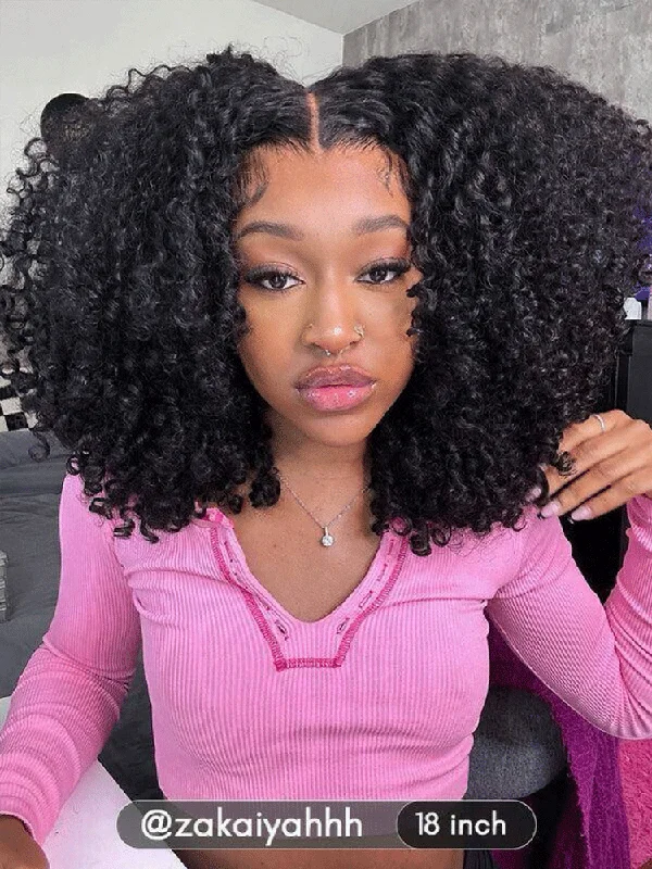 Wear & Go Glueless Wigs with Trendy Styles-Natural-Looking No Lace Wigs--CurlyMe Pre-cut 9x6 Lace M-cap Wear Go Glueless Mini Knots Kinky Curly Hair HD Lace Front Wig Pre-plucked