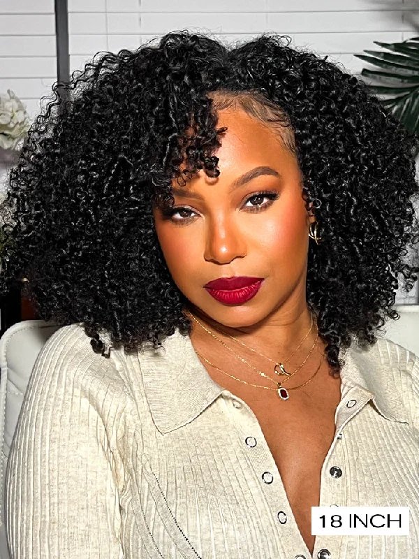CurlyMe V Part Glueless No Leave Out Afro Kinky Curly Human Hair Wig Pre-plucked Beginner Friendly--no lace wigs, easy wear wigs, glueless wigs, simple wigs CurlyMe V Part Glueless No Leave Out Afro Kinky Curly Human Hair Wig Pre-plucked Beginner Friendly--no lace wigs, easy wear wigs, glueless wigs, simple wigs