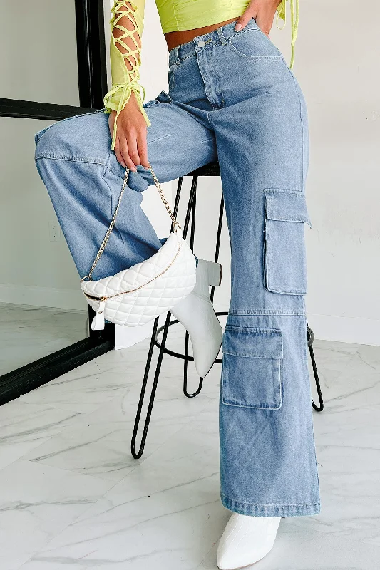 Smooth Talker Wide Leg Cargo Jeans (Blue Denim)