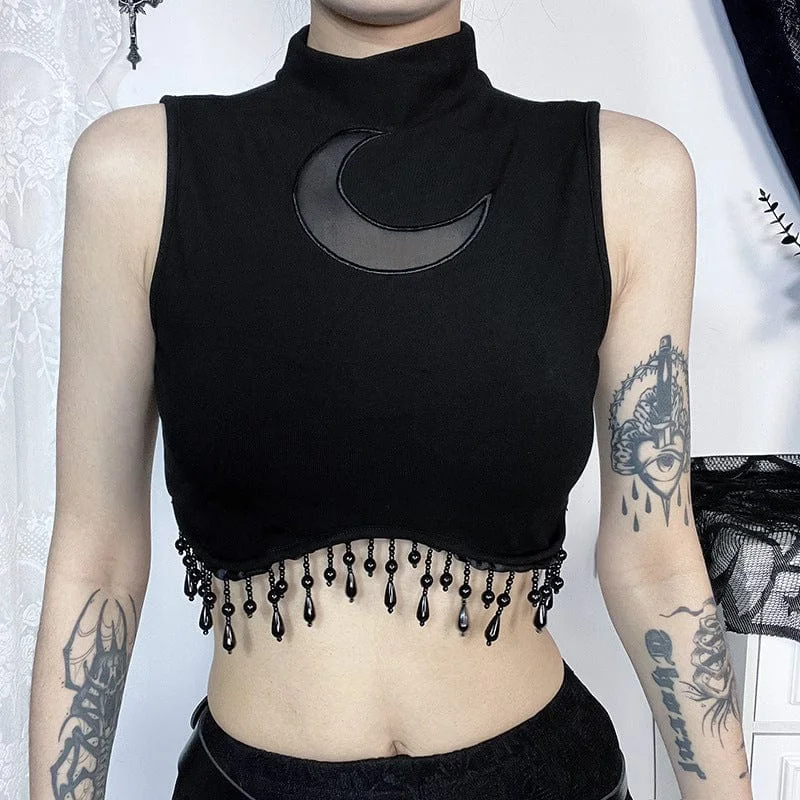 Women's Gothic Stand Collar Beaded Crop Top