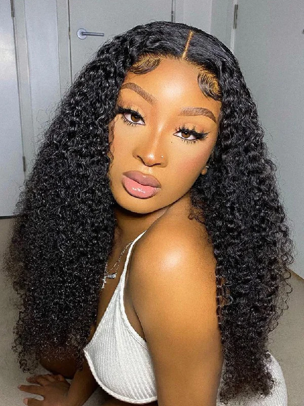 No Lace Wigs for All-Day Wear---CurlyMe Kinky Curly 4x4 Lace Closure Wigs Pre Plucked Hairline Natural Black Curly Hair No Lace Wigs for All-Day Wear---CurlyMe Kinky Curly 4x4 Lace Closure Wigs Pre Plucked Hairline Natural Black Curly Hair