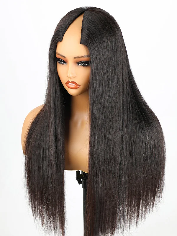 CurlyMe New Super V-part Straight Human Hair Wig Glueless No Lace Wig--no lace wigs, easy wear wigs, glueless wigs, simple wigs CurlyMe New Super V-part Straight Human Hair Wig Glueless No Lace Wig--no lace wigs, easy wear wigs, glueless wigs, simple wigs