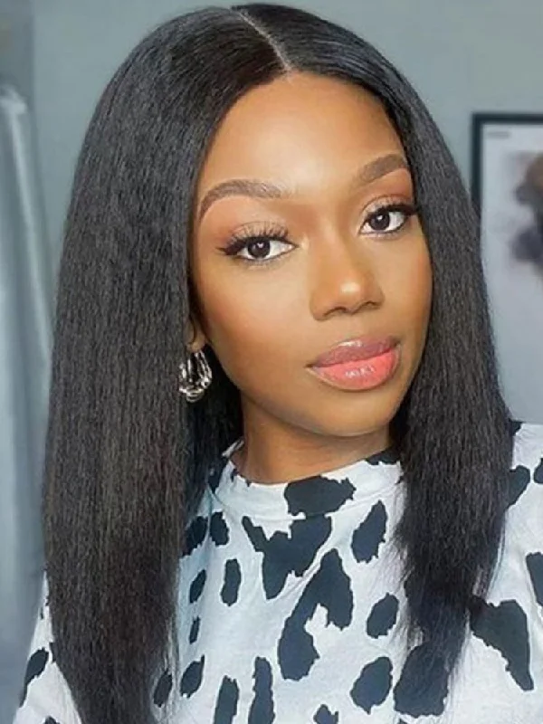 12-inch Human Hair Bob Wigs-CurlyMe Kinky Straight Glueless Bob Wig Pre-cut HD Lace Wear Go Pre-plucked Wig 12-inch Human Hair Bob Wigs-CurlyMe Kinky Straight Glueless Bob Wig Pre-cut HD Lace Wear Go Pre-plucked Wig