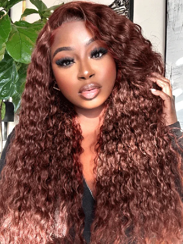 Wear & Go Glueless Wigs with Versatile Styling Options-Natural-Looking No Lace Wigs--CurlyMe Pre-Plucked Wear Go Glueless Reddish Brown Water Wave Hair Pre-cut Lace Wear & Go Glueless Wigs with Versatile Styling Options-Natural-Looking No Lace Wigs--CurlyMe Pre-Plucked Wear Go Glueless Reddish Brown Water Wave Hair Pre-cut Lace