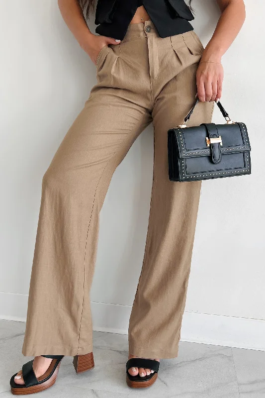 Brunch In Nantucket Linen Wide Leg Pant (Taupe)