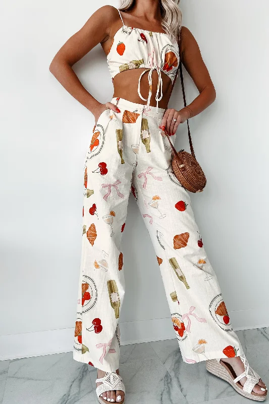 Back In Paris Printed Wide Leg Pants (Ivory)