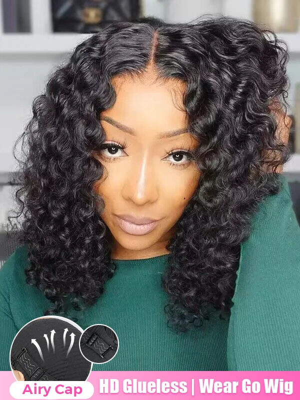 Human Hair Bob Wigs-CurlyMe Water Wave Bob Glueless Wig Wear Go 6x4 HD Lace Pre Cut Lace Wig Human Hair Bob Wigs-CurlyMe Water Wave Bob Glueless Wig Wear Go 6x4 HD Lace Pre Cut Lace Wig
