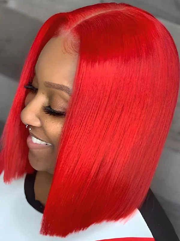 CurlyMe Hot Red Color Cheap Bob Wigs Straight Hair Lace Front Wigstop-rated no lace wigs, best wigs, high-quality no lace wigs, top-rated glueless wigs