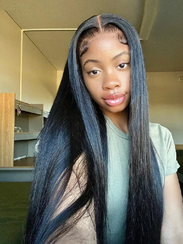 Glueless Human Hair Wigs for All Hair Types-CurlyMe 6x4 HD Lace Glueless Straight Wig Wear Go Pre Cut Lace Closure Wig