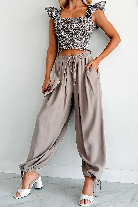 Modern Dreams Drawstring Cuff Balloon Pants (Taupe)