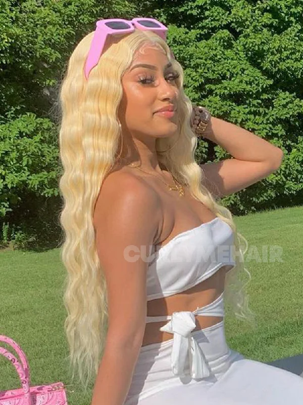 CurlyMe 613 Blonde Human Hair Wig Body Wave Lace Front Wigs Pre Pluckedtop-rated no lace wigs, best wigs, high-quality no lace wigs, top-rated glueless wigs
