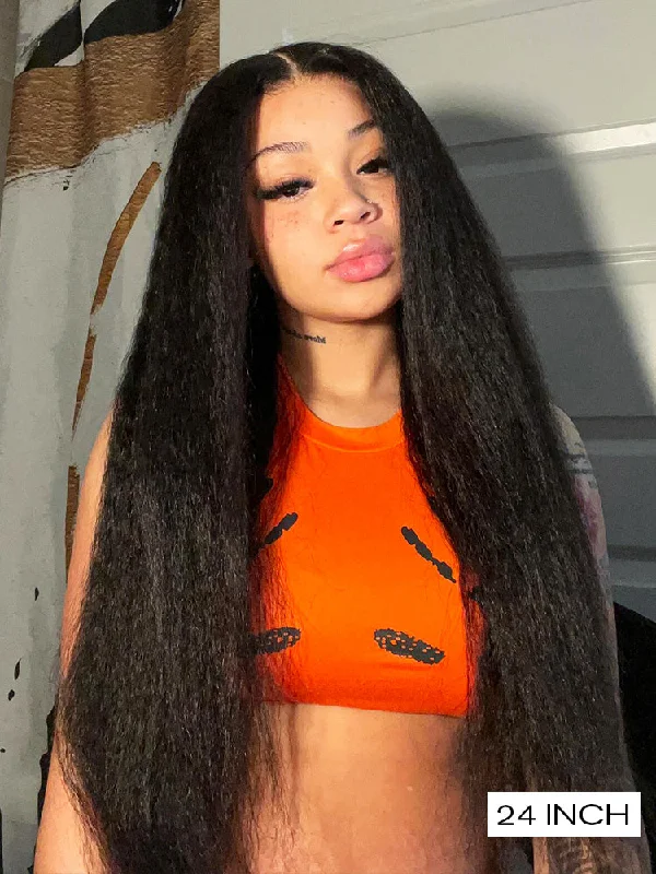 HD Lace Wigs for Women Who Want Realism-CurlyMe 6x4 HD Lace Glueless Kinky Straight Wig Wear Go Pre Cut Lace WigKeywords: no lace wigs, easy styling wigs, no glue wigs, effortless wigs