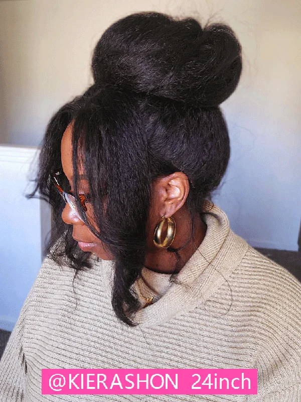 Wear & Go Glueless Wigs with a Natural Finish and Feel-Natural-Looking No Lace Wigs--CurlyMe 360 Fit Wig Pre-Bleached Kinky Straight Human Hair Pre-Cut 360 Lace Wear Go Glueless Wig Pre-Plucked