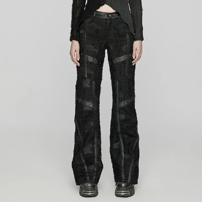 Women's Punk Ripped Mesh Denim Pants