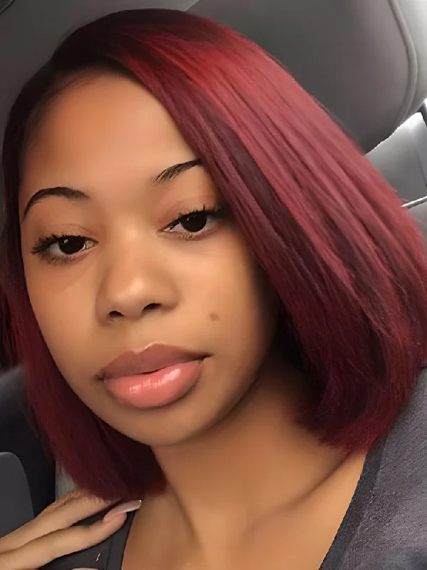 CurlyMe 99J Burgundy Color Bob Wigs Straight Short Cut Hair 13x4 Lace Front Wigs Pre Pluckedtop-rated no lace wigs, best wigs, high-quality no lace wigs, top-rated glueless wigs