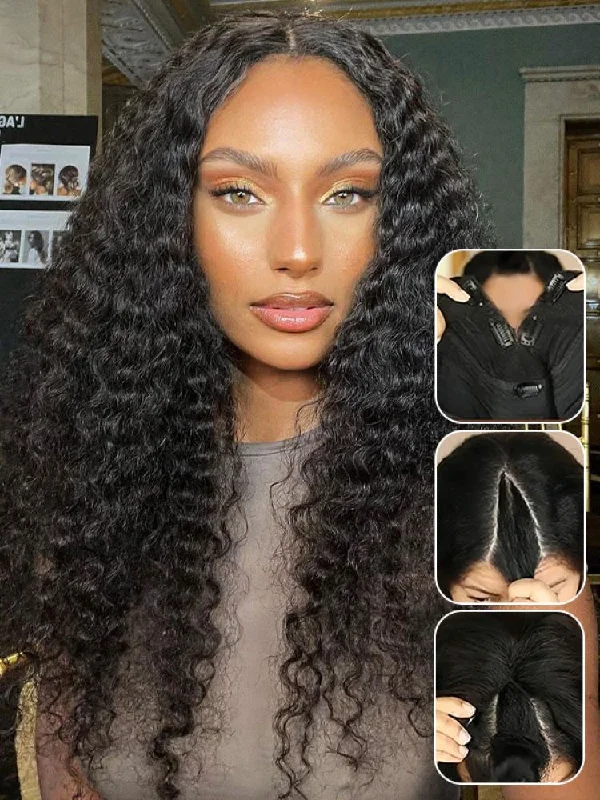 CurlyMe Deep Wave V Part Wig Human Hair Glueless No Lace Wig--no lace wigs, easy wear wigs, glueless wigs, simple wigs CurlyMe Deep Wave V Part Wig Human Hair Glueless No Lace Wig--no lace wigs, easy wear wigs, glueless wigs, simple wigs