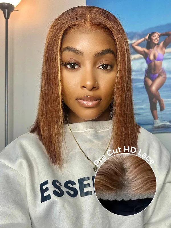 Natural Human Hair Bob Wigs-CurlyMe Highlights Ombre Straight Glueless Bob Wig Wear Go 6x4 Pre Cut HD Lace Wig Natural Human Hair Bob Wigs-CurlyMe Highlights Ombre Straight Glueless Bob Wig Wear Go 6x4 Pre Cut HD Lace Wig