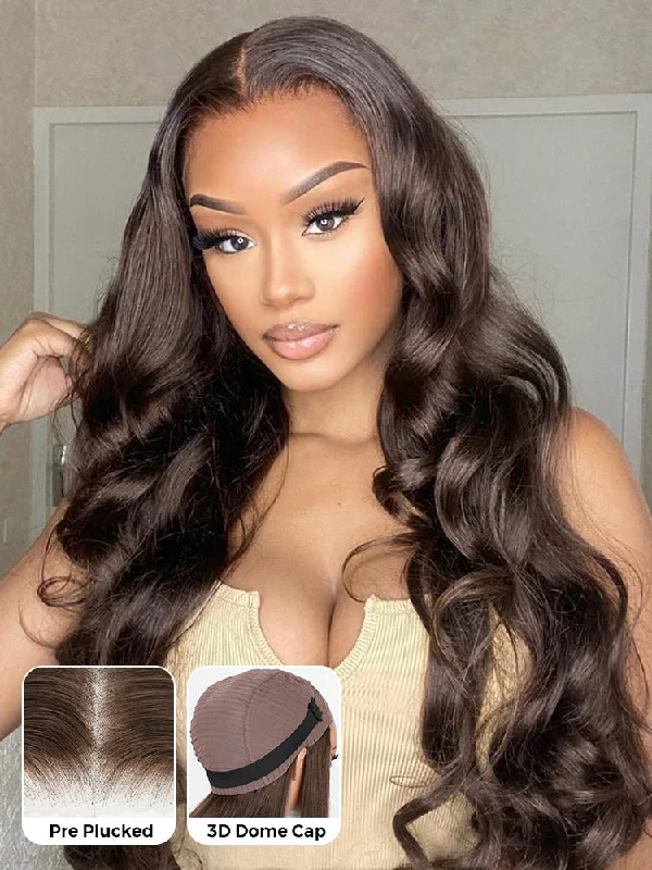 Wear & Go Glueless Wigs for All Day Comfort-Natural-Looking No Lace Wigs--CurlyMe #4 Chocolate Brown Pre Cut Glueless Lace Body Wave Wear Go Wig