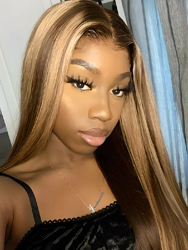 No Lace Wigs for All-Day Wear---CurlyMe Honey Blonde Highlights Ombre Hair Colored Straight Human Hair Wigs No Lace Wigs for All-Day Wear---CurlyMe Honey Blonde Highlights Ombre Hair Colored Straight Human Hair Wigs