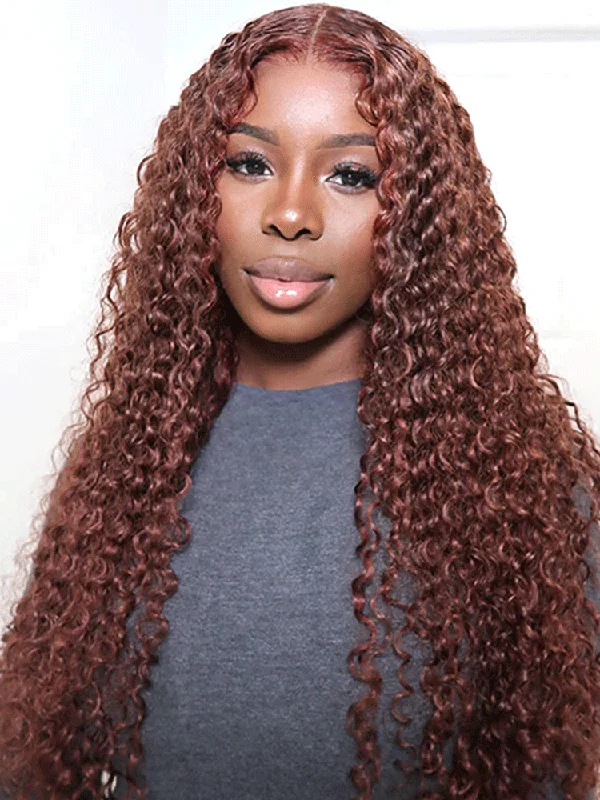 CurlyMe Reddish Brown Color Hair Deep Wave Lace Front Wigs Pre Pluckedtop-rated no lace wigs, best wigs, high-quality no lace wigs, top-rated glueless wigs