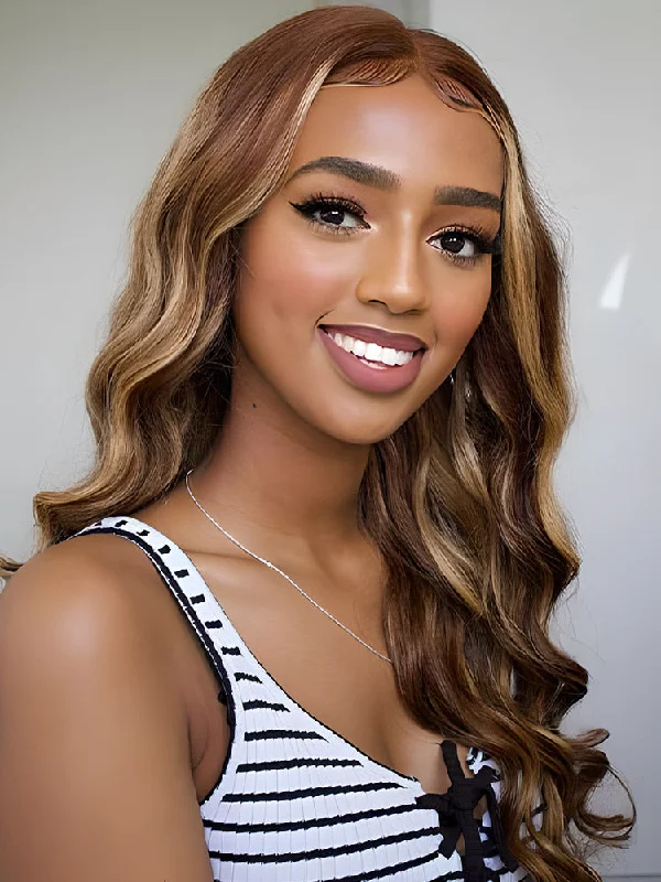 CurlyMe Highlights Ombre Human Hair Wigs Body Wave Transparent Lace Wigs Pre Pluckedtop-rated no lace wigs, best wigs, high-quality no lace wigs, top-rated glueless wigs
