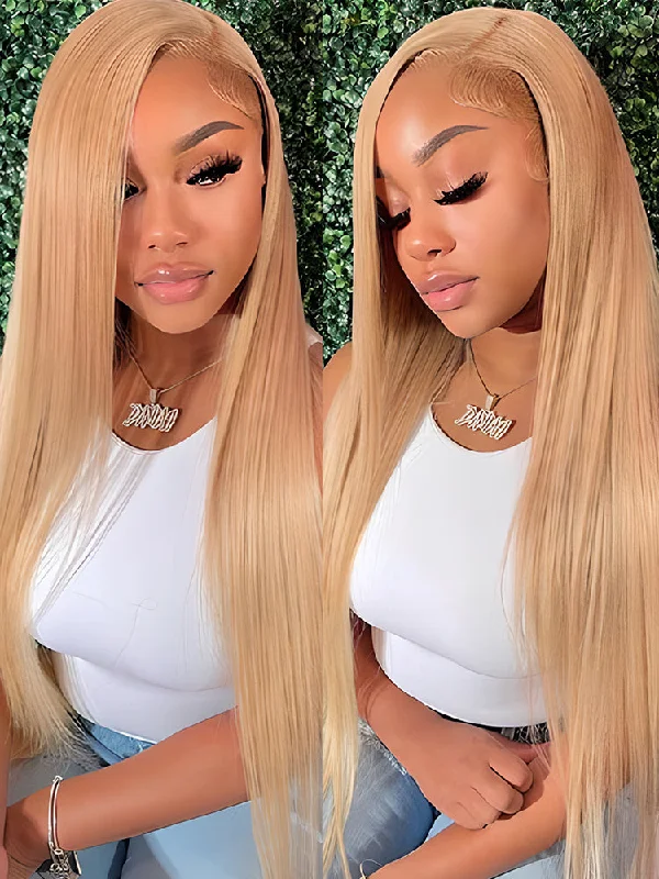 CurlyMe #27 Pre Plucked 13x4 Lace Front Wigs Silky Straight Virgin Hair Honey Blonde Colortop-rated no lace wigs, best wigs, high-quality no lace wigs, top-rated glueless wigs
