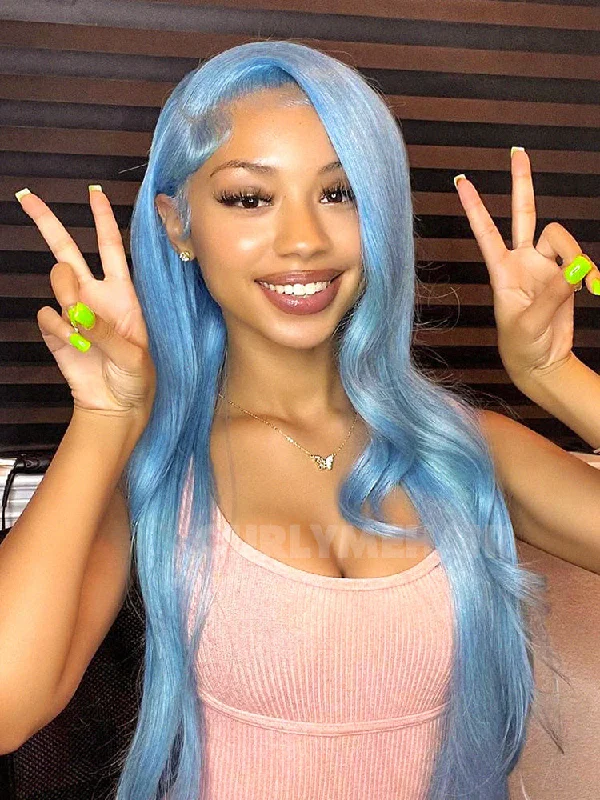 CurlyMe Hot Color Lake Brilliant Blue Straight Hair 13x4 Lace Front Wigstop-rated no lace wigs, best wigs, high-quality no lace wigs, top-rated glueless wigs